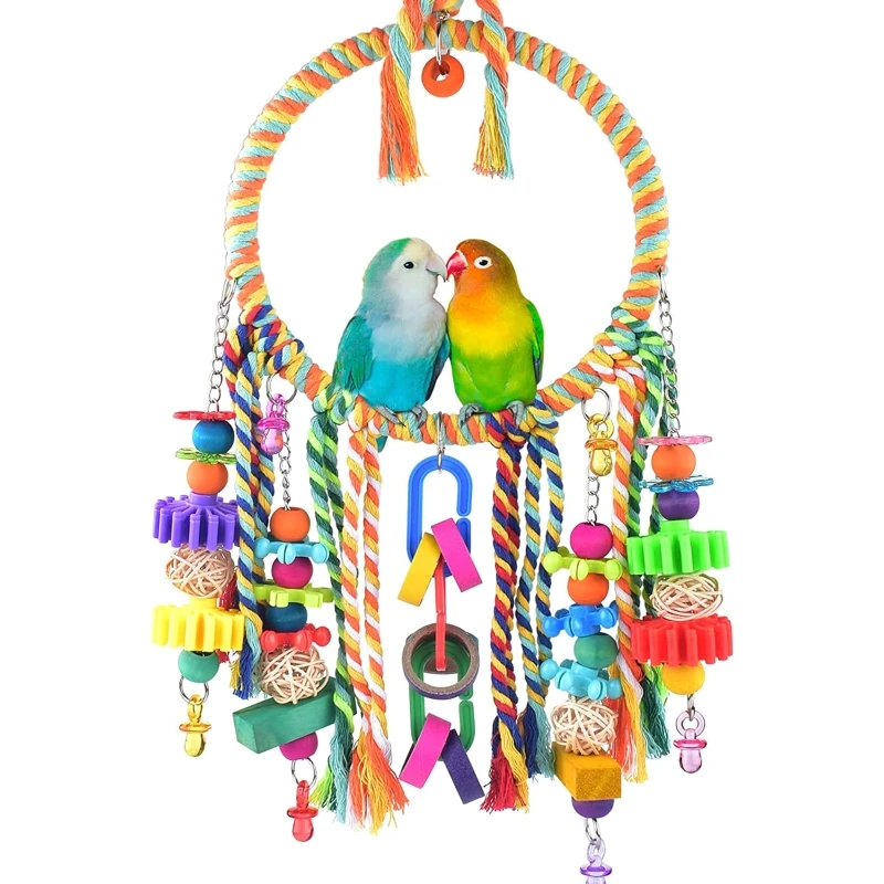 

Bird Chew Toys Colorful Swing Perch Cotton Rope Pecking Toy for Finch Canary