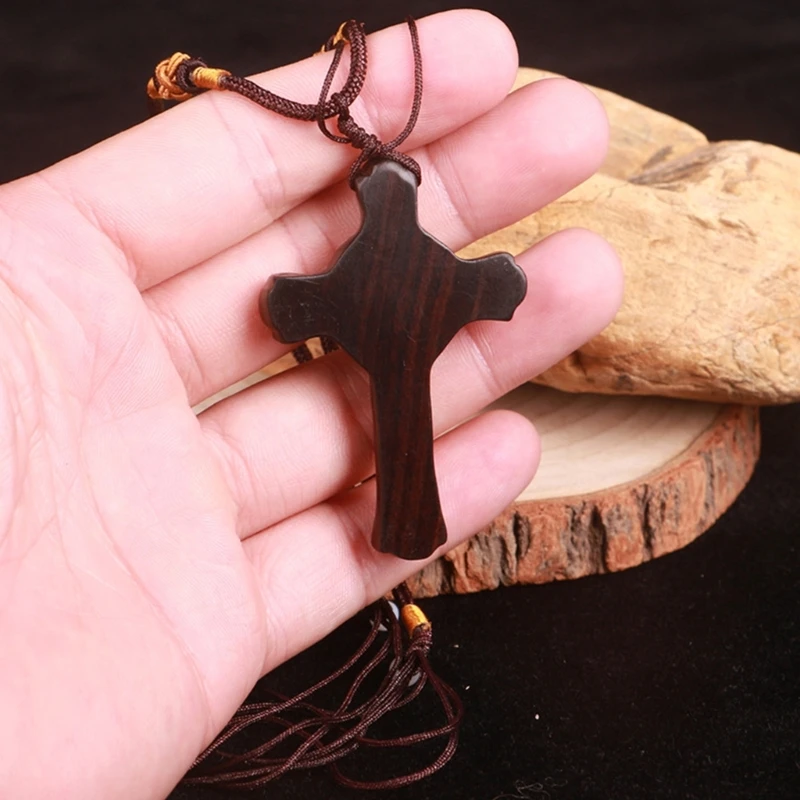 Ожерелья с деревянным крестом для мужчин Регулируемая кожаная искусственная