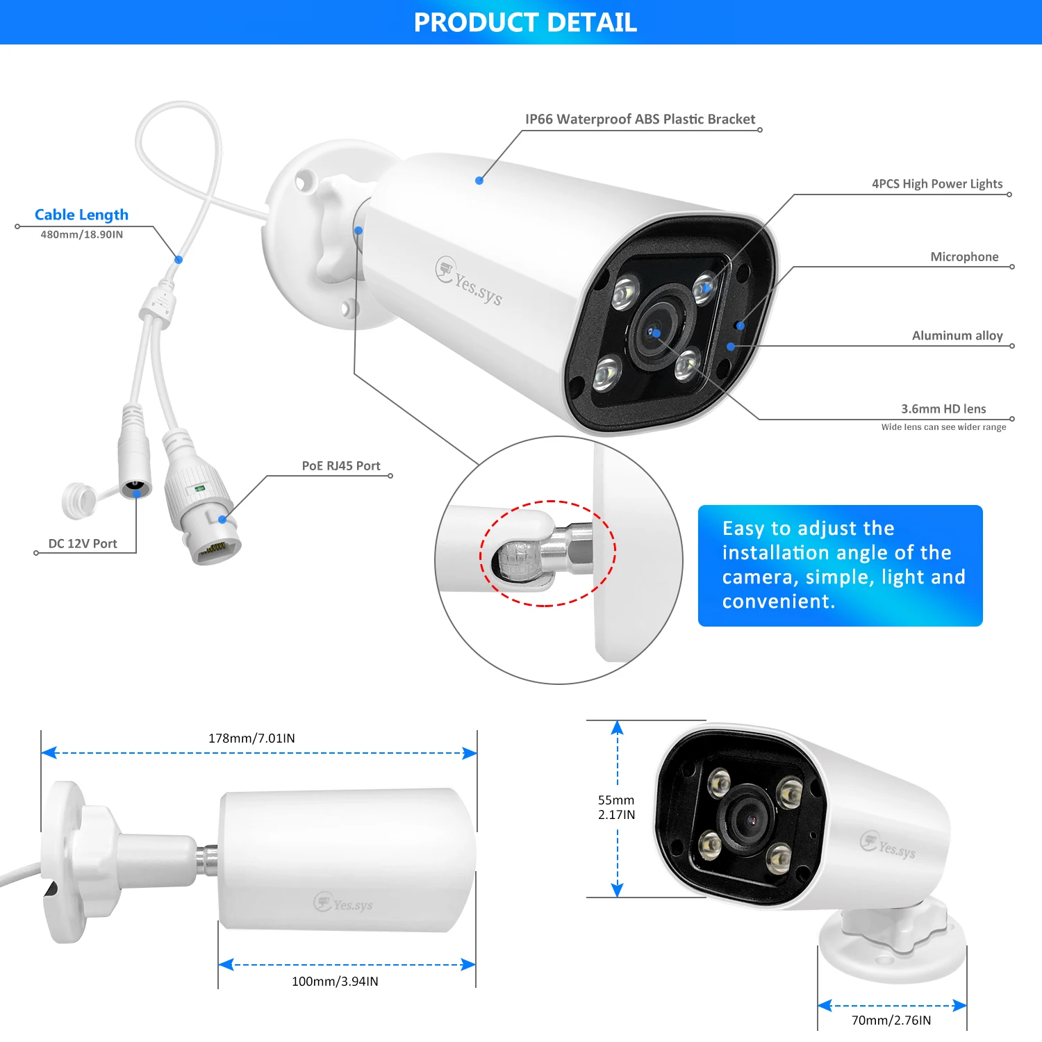 Eyes.sys 4MP IP PoE Aduio Bullet Security Camera, AI Human Body Detection 4 LED Color Night Vision Compatible Hikvision NVR RTSP images - 6