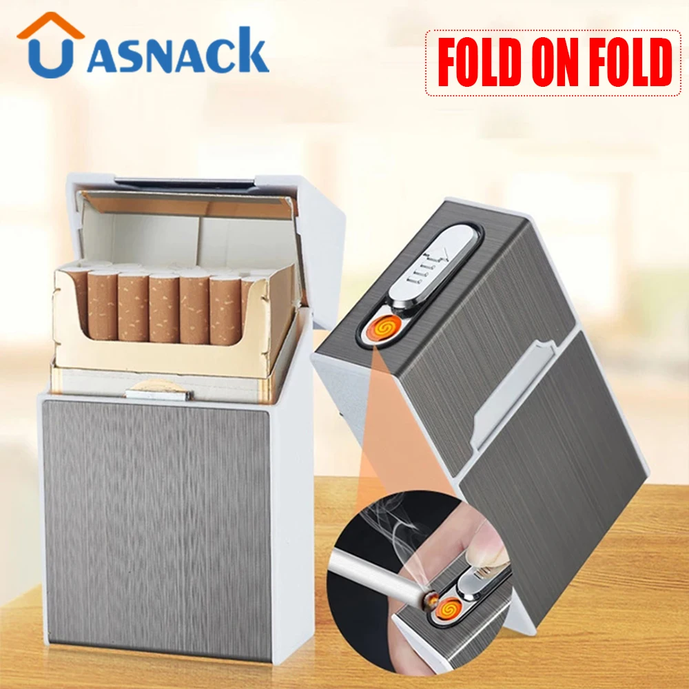 

2 in 1 Cigarette Case USB Rechargeable Cigarette Case Cigarette Lighter Cigarette Storage Box Metal Moisture-proof Smoking Acces