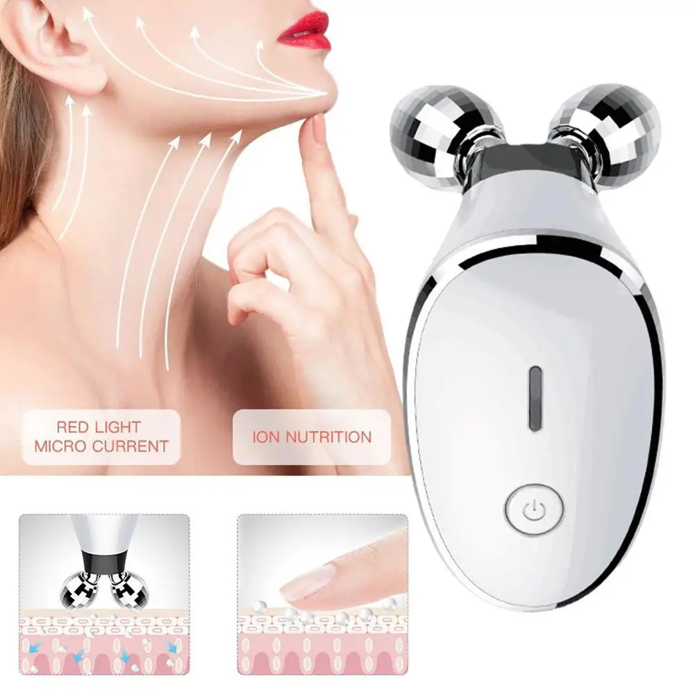 

3D Microcurrent Vibration Facial Massager Roller EMS Beauty Device Anti-aging Wrinkles 360° Rotate Lift V Shape Face Slimming