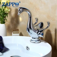 ZAPPO Basin Faucet Cute Duck Shape 2 Handles Silver Bathroom Vessel Sink Faucet Deck Mount Brass Washbasin Sink Mixer Taps