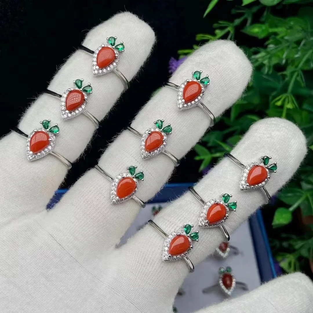 

10PCS Fashion Natural Agate Zircon Carrot Rings For Women Cute Healing Gemstone Adjustable Ring Glamour Finger Jewelry Gifts