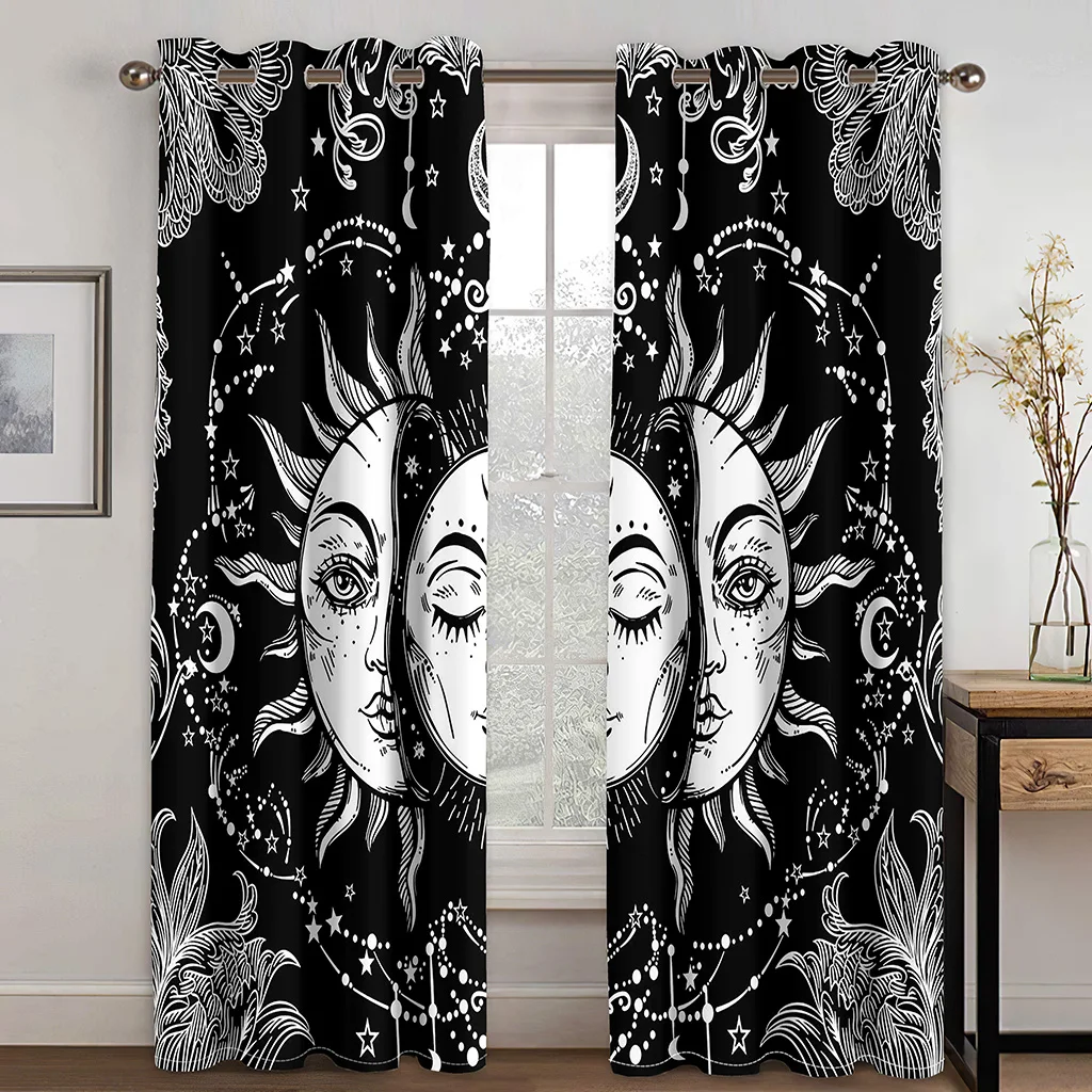 

3D Cheap Baroque Boho Sun Pattern Psychedelic Pattern Kid 2pcs Shading Window Curtains for Living Room Bedroom Home Decor Hook