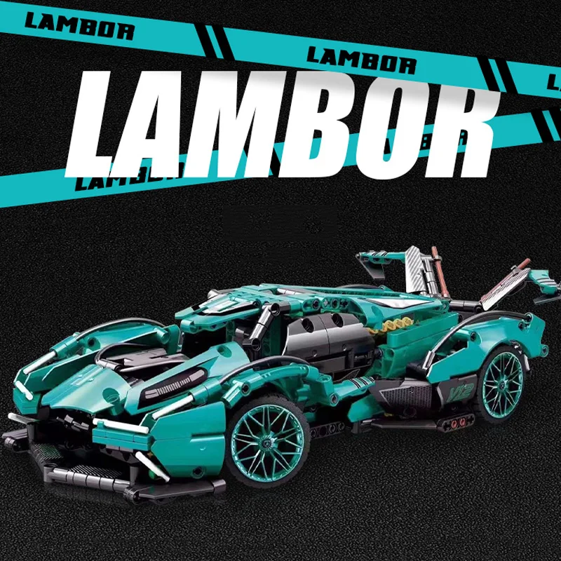 

2023 City Technical Blue Lamborghinied V12 Sports Car Building Block Model Racing Vehicle MOC Assemble Toy Bricks For Kids Gifts