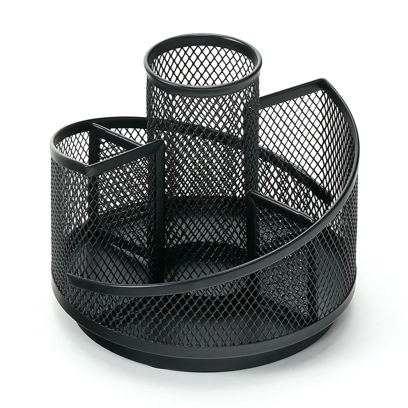 

360° Rotating Pencil Holder Stand 5 Grid Mesh Office Storage Large Capacity Pencil Cup Desk Makeup Organizer