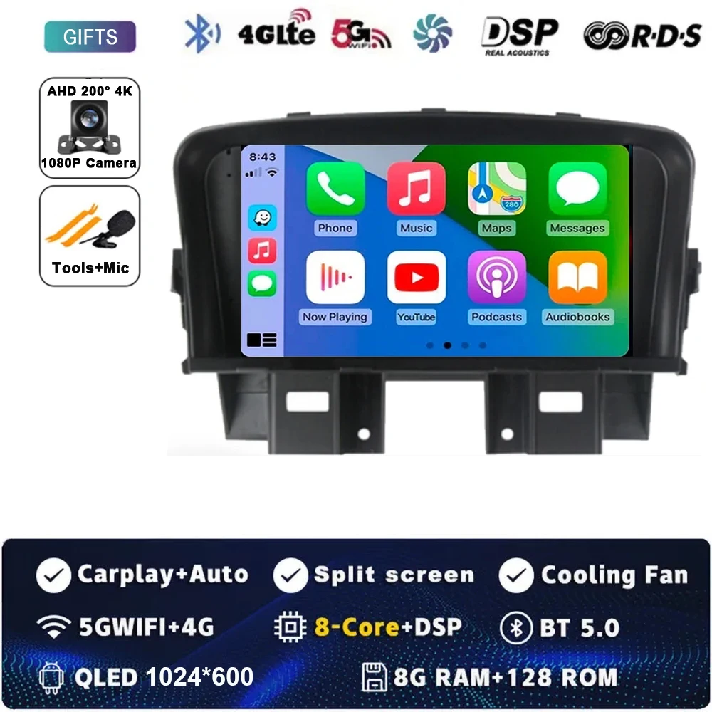 

7-дюймовый автомобильный Android14 для Chevrolet Cruze 2008-2014, автомобильный радиоприемник, видеоплеер, мультимедийный GPS Carplay, авто BT RDS, встроенная навигация