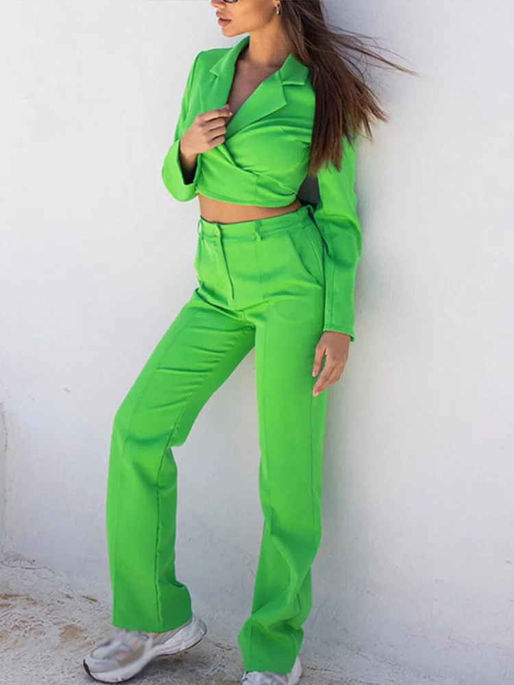 

Conjunto de dos piezas formado por Top y pantalón, Blazer, Estilo Vintage, para mujer, 2022