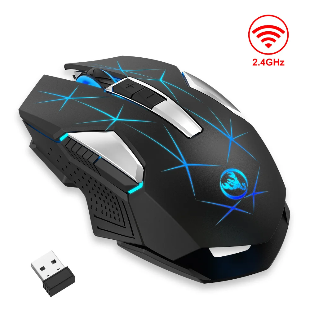 Фото Горячая Распродажа HXSJ T300 2,4G 600 мАч перезаряжаемая цветная RGB компьютерная мышь для ноутбука 7 кнопок оптическая Беспроводная игровая мышь для ноутбука №1