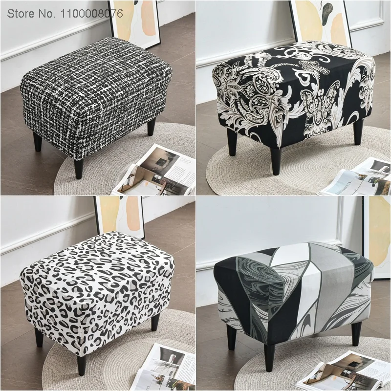 

Leopard Print Footstool Cover Spandex Rectangle Ottoman Covers All-inclusive Furniture Protector Sofa Footrest Stool Cover