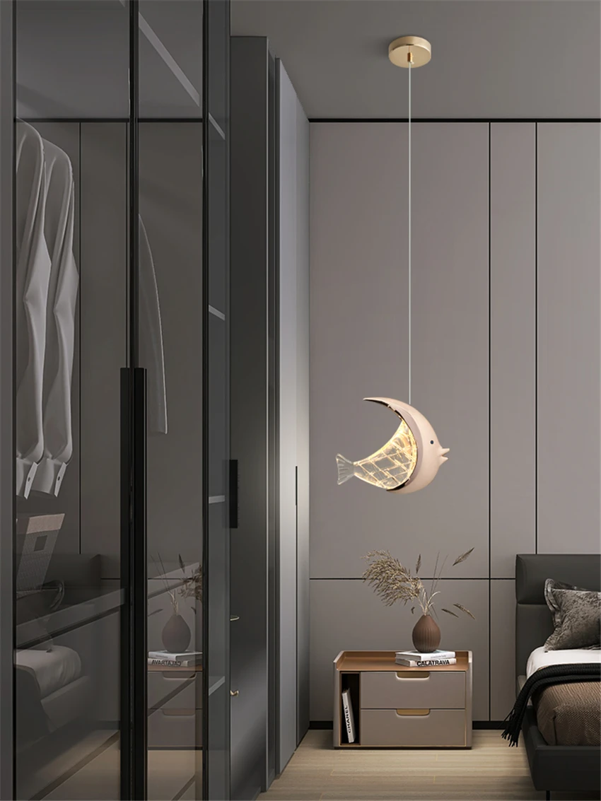 

Nordic LED Fish Pendant Light Bedroom Bedside Living Room Hallway Dining Bar Long Line Hanging Lighting Home Decor Pendant Lamps
