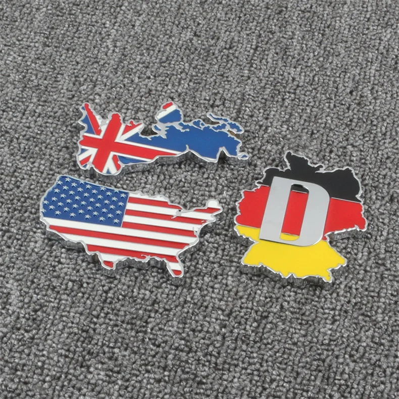 

3D Metal USA UK Germany Grille Badge United States Stickers Flag Map Front Hood Emblem Motorbikes For GM Chevrolet Buick Ford VW