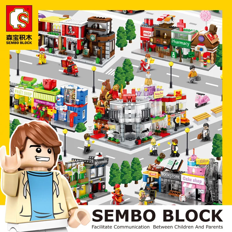 

Children City Street View Building House Compatible with Lego Building Blocks Kid Assembling Toy Convenience shop Store Model