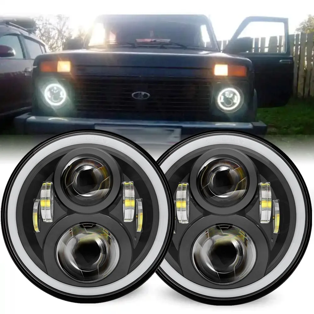 

Fit Lada Niva Urban 4X4 Uaz 7Inch Led Headlight With DRL Halo Black 7" Headlamp Assembly For Jeep Wrangler Hummer Accessories