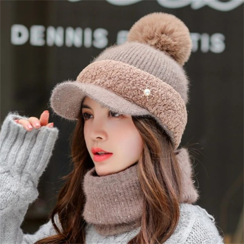 

Женская зимняя шапка лыжный мяч вязаные шапки шарф шапка комплект зимняя женская шапка облегающая шапка теплые шапочки Женская шапка Новин...