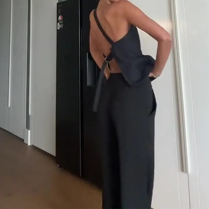 Женский Брючный комплект из двух предметов топ на одно плечо с открытой спиной и