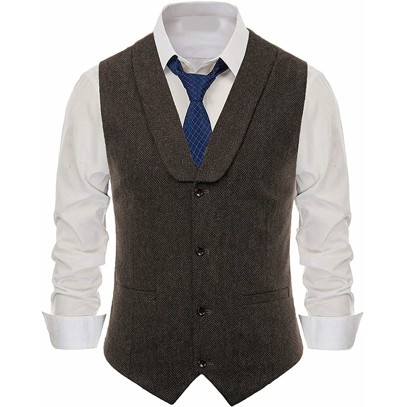 

Men's Suit Vest Herringbone Lapel Collar Single Breasted Retro Tooling Waistcoat For Wedding 2023