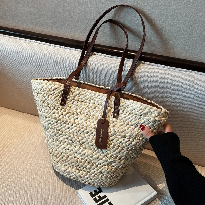 

Large-capacity Knitted Handbag Female 2023 Summer New Fashion Out Handbag Korean Version Ins Woven Tote Bag
