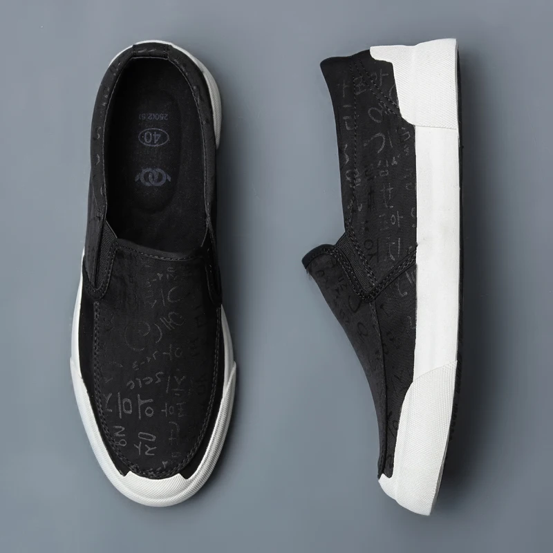 

Brand New Graffiti Canvas Men Casual Sneakers Breathable Summer Vulcanize Shoes for Men Cloth Slip-On Loafers M9025