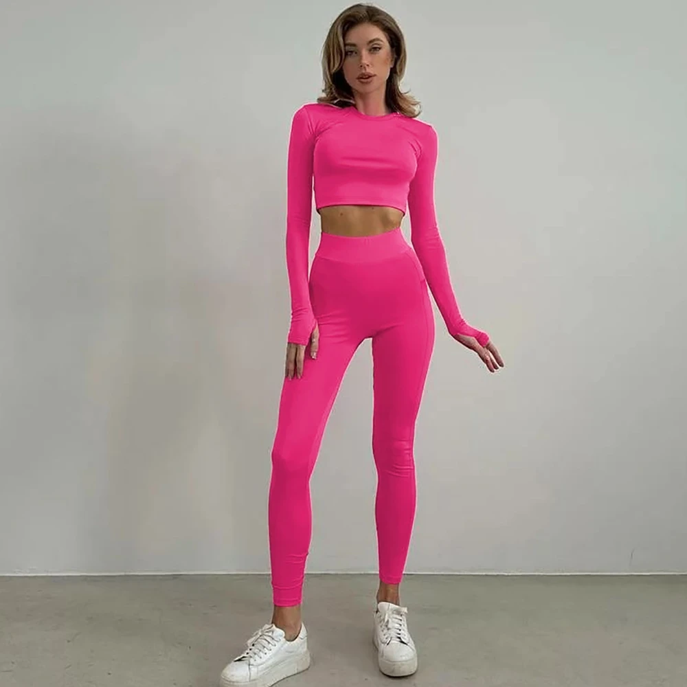 Модный облегающий короткий топ с круглым вырезом и длинными рукавами в