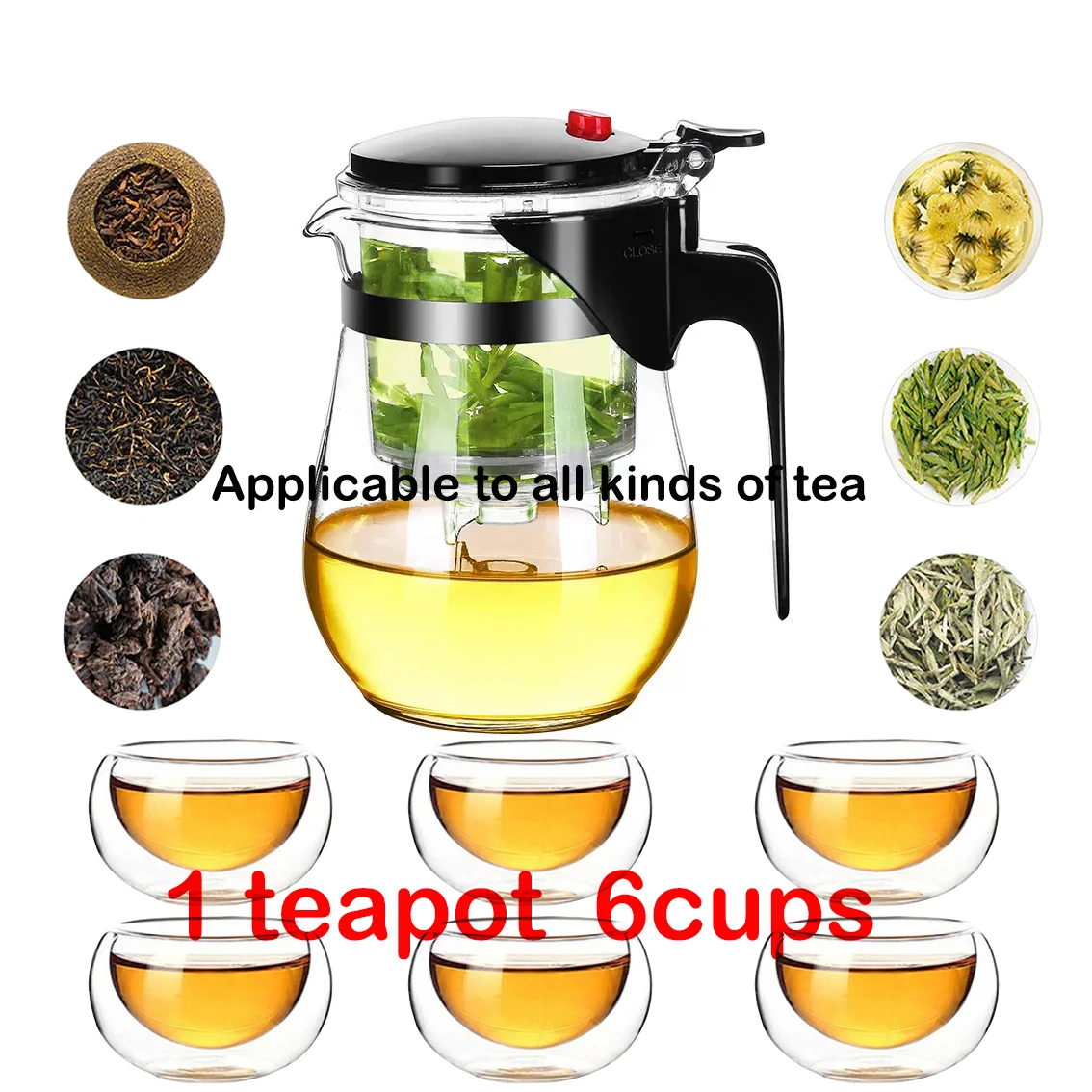 

Kung Fu Tea Sets 1 teapot 6 teacups Heat Resistant Glass Teapot With Stainless Steel Infuser Tea Pots Clear Kettle Filter