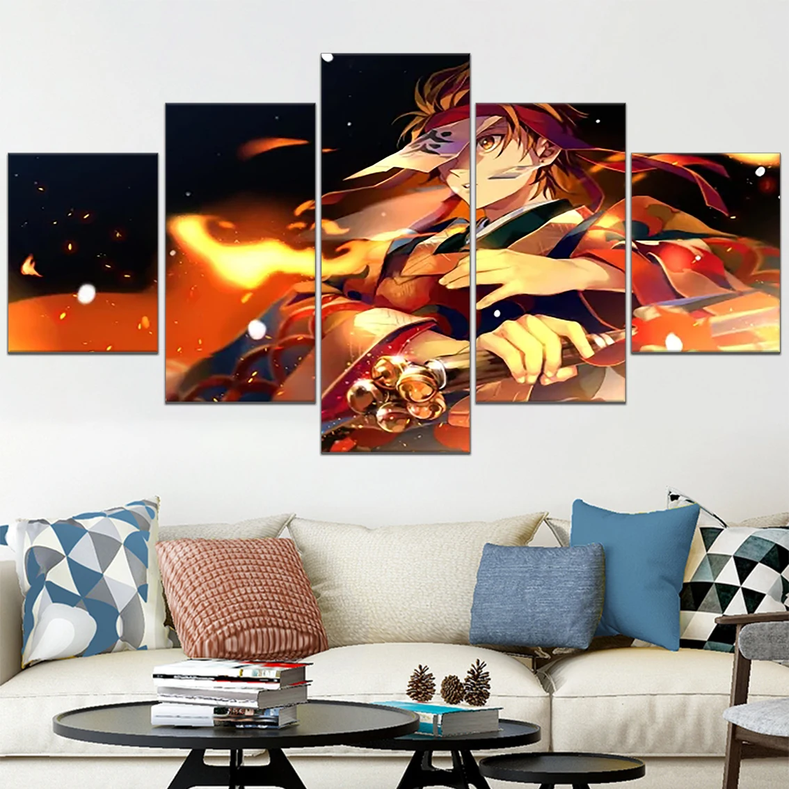 

Canvas Painting 5 Pieces Demon Slayer Poster Anime Tanjiro Kamado Pictures Modern HD Prints Bedroom Home Decor Wall Art Modular