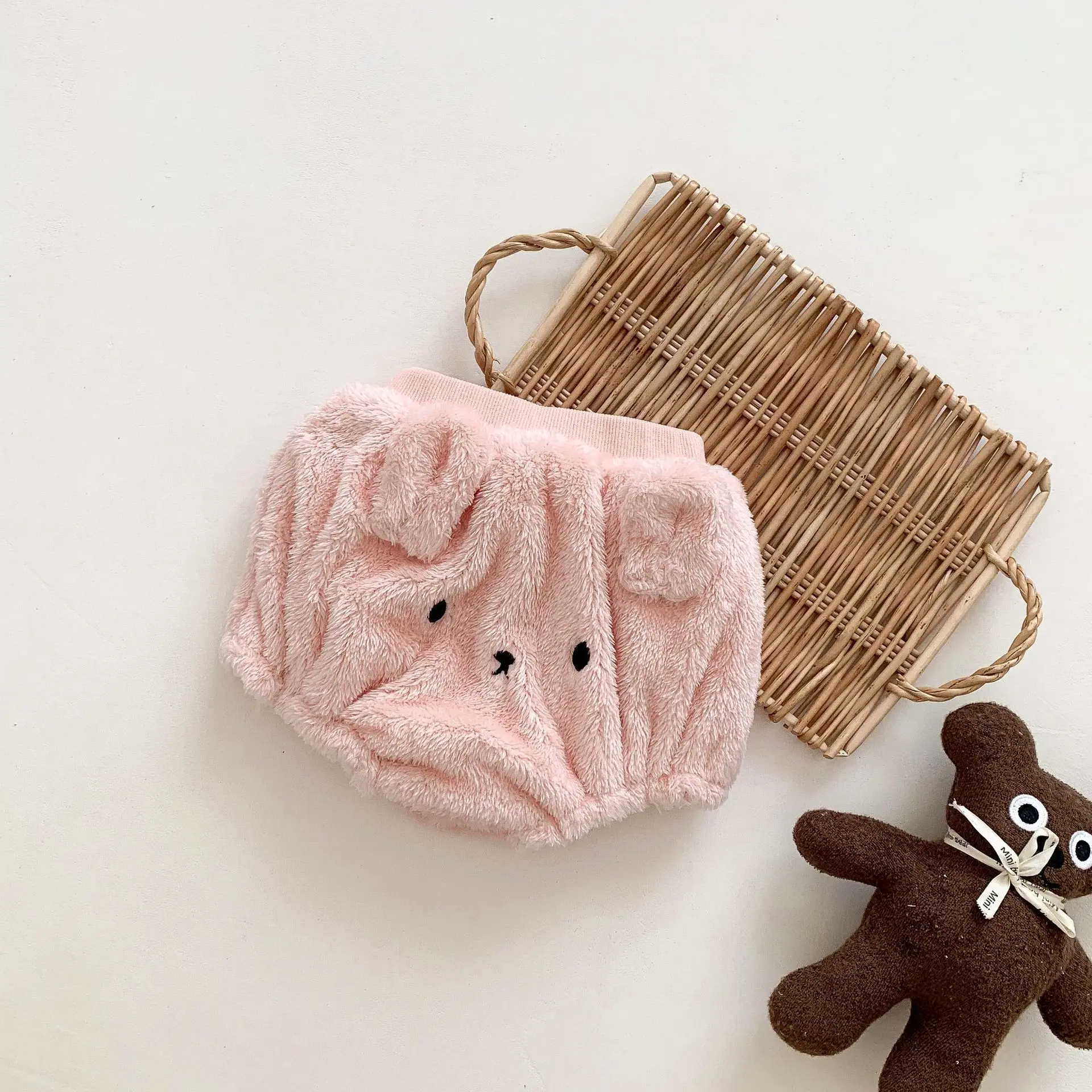 RiniKinda 2022 Winter Baby Cotton Big PP Shorts Bread Pants Cute Cartoon Pants Lamb Fleece Shorts Toddler Girl Soft Shorts