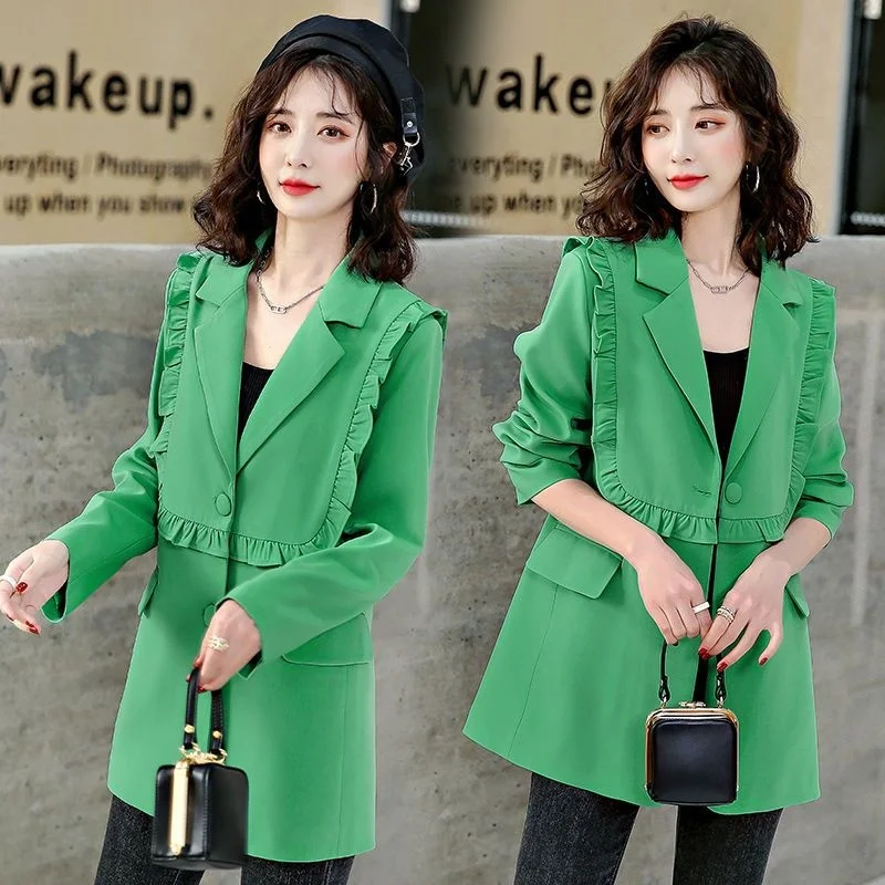 

Outerwear Korean Ear Edge Suit Coat Women New Office Temperament Age Reducing Versatile Autumn Blazers Jacket