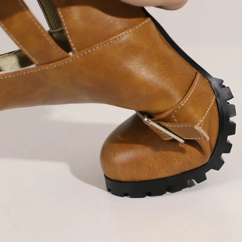 Women Boots Ankle PU Block Heels Shoes Spring Autumn Strappy Sweet Crossdresser Sissy Men Boots Size 34-50