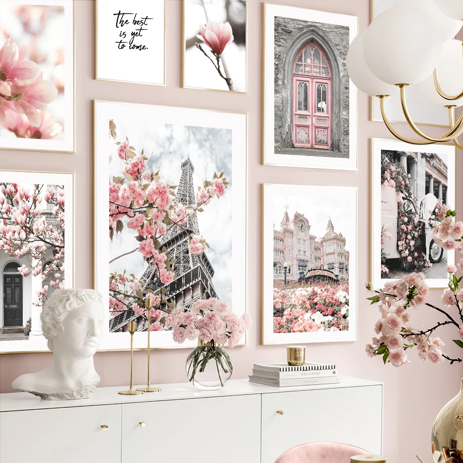 Настенная картина с изображением весенней персиковой цветущей Парижской башни
