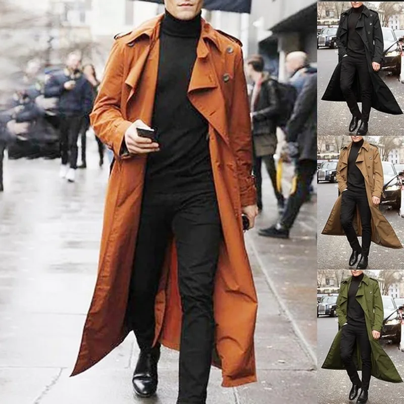 

2021 Mens Fashion Trench Coats Autumn Men Long Jackets Coats Men Casual Solid Silm Fit Windbreakers Winter Warm Plus Size Coats