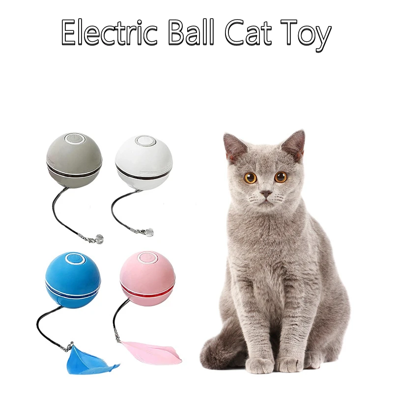 

Автоматические умные игрушки для кошек, шары, интерактивные кошачьи мяты, зарядка по USB, самовращающиеся цветные светодиодсветодиодный колокольчики с перьями, игрушки для кошек, котят