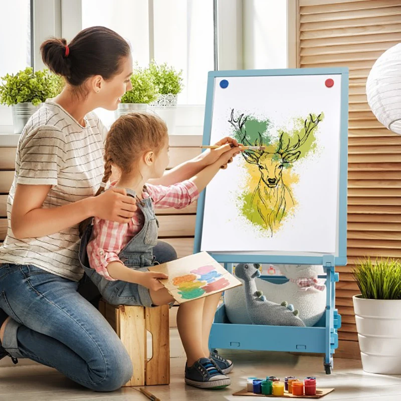 Multifunctional Kids' Standing Art Easel Dry Erase Board 4-Level Adjustable Stable Triangular Structure Child Standing Art Easel