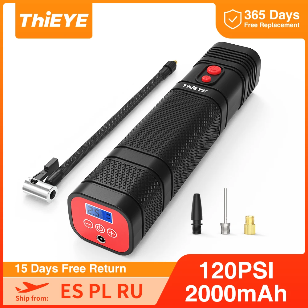THiEYE Air Compressor Cordless Digital Tyre Air Pump with LED Light For Motorcycle Bicycle Balls Electric Portable Tire Inflator