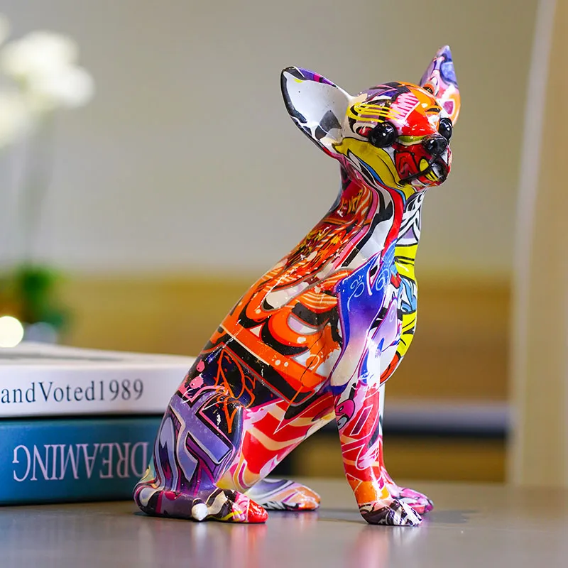 

Northeuins Resin Chihuahua Dog Figurines For Interior Colorful Graffiti Art Puppy Statues Home Room Desktop Pet Model Collection