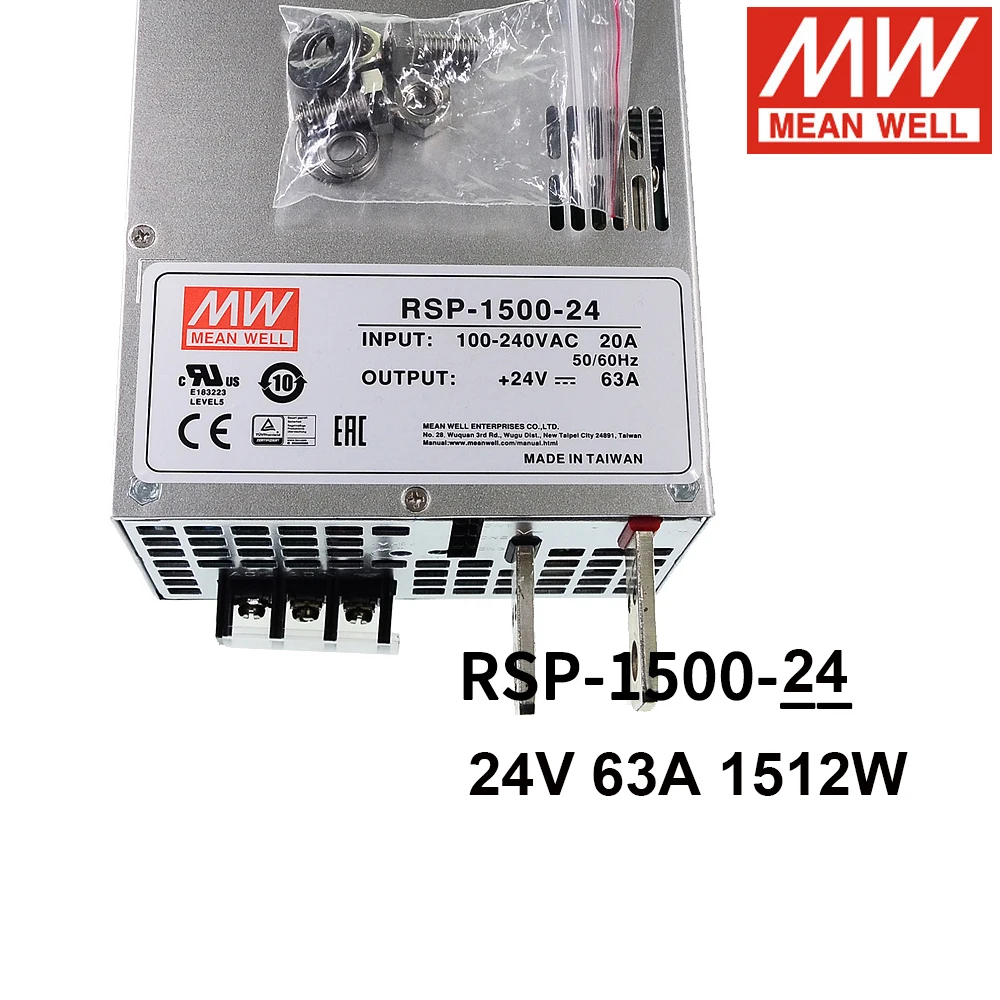 

MEAN WELL RSP-1500-24 AC TO DC 24V 63A 1512W Single Output Switching Power Supply PFC Meanwell Laser Machine Transformer