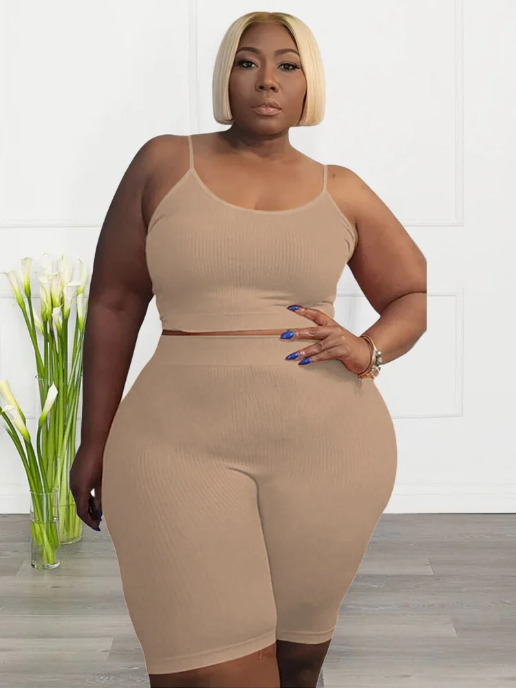 Plus Size Shorts Sets Vest Crop Top and Pants Matching Set Casual Cycle Bike Outfits Two Piece Set Who 3xl 4xl 5xl 6xl