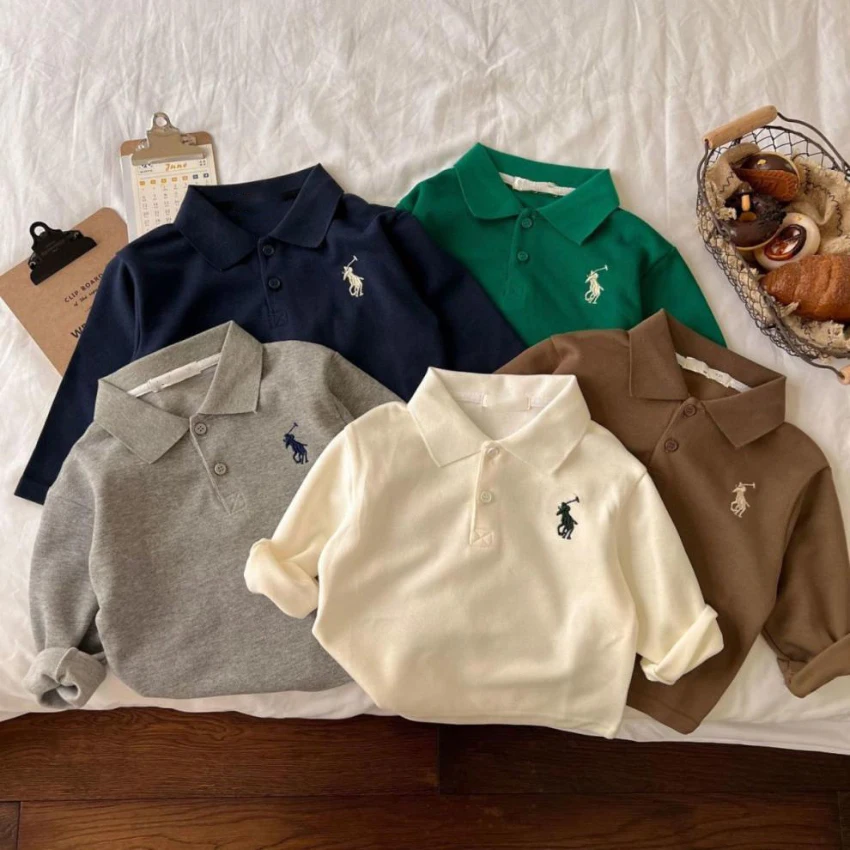 

Children's Clothing Polo Shirts Long Sleeve Loose T-shirts Polo Collar Embroidered for Boys and Girls Clothes