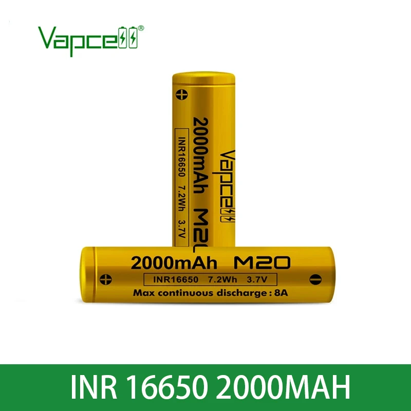 Фото Оригинальные литий-ионные аккумуляторы Vapcell M20 INR 16650, 3,7 В, 16650, 2000 мАч, 8 А, высокопроизводительный элемент для электроинструментов №1