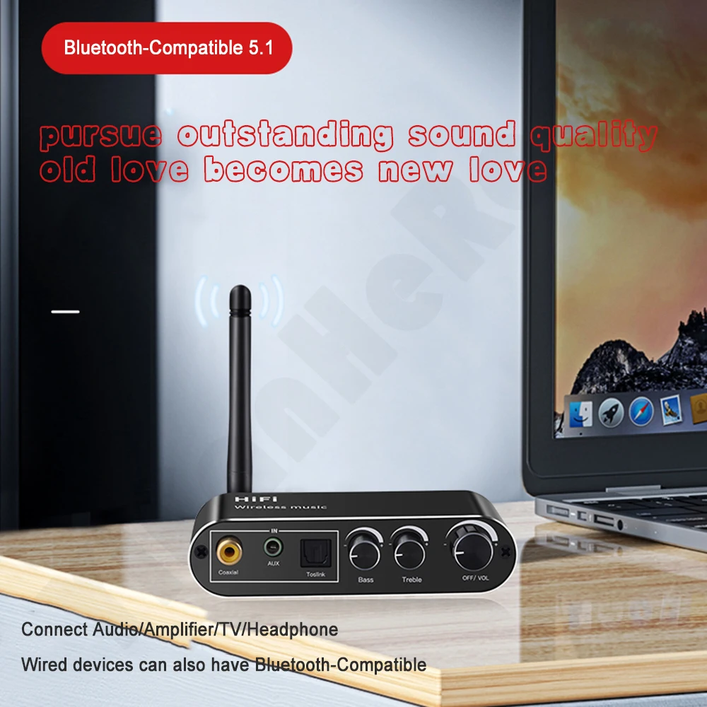 

Wireless Bluetooth-compatible 5.1 Receiver Optical Fiber Coaxial Audio Decoder Converter U Disk AUX In Lossless For Old Computer