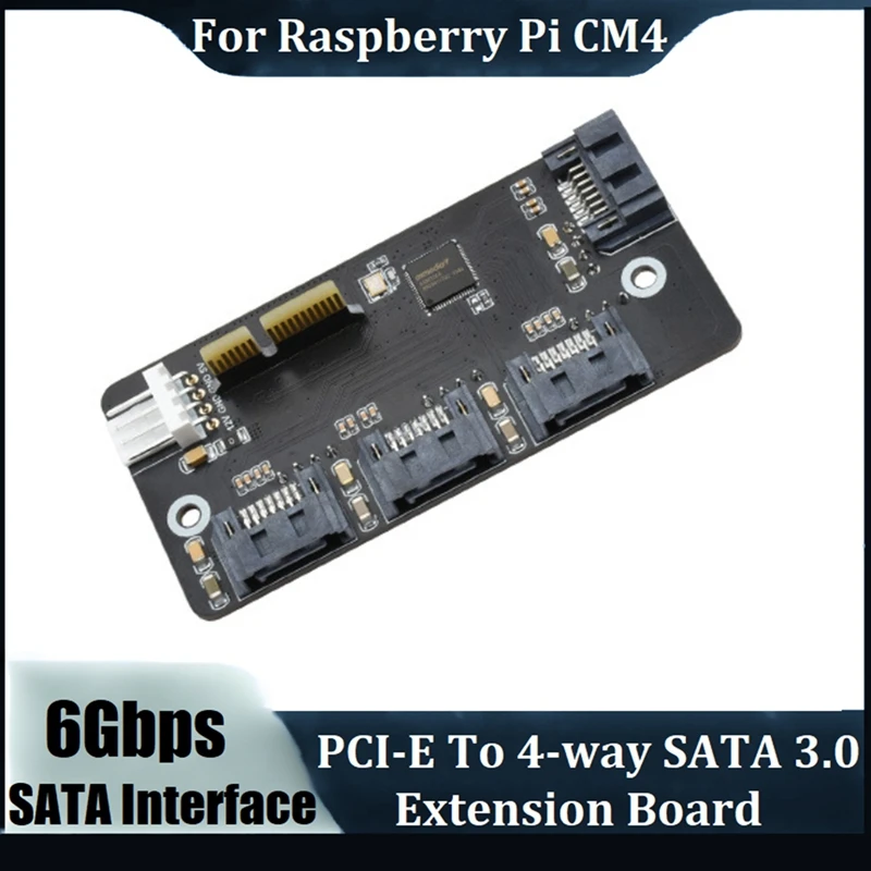 

For Raspberry Pi CM4 Extension Board PCI-E To 4-Way SATA3.0 Extension Board 6Gbps High-Speed SATA Interface Supports CM4