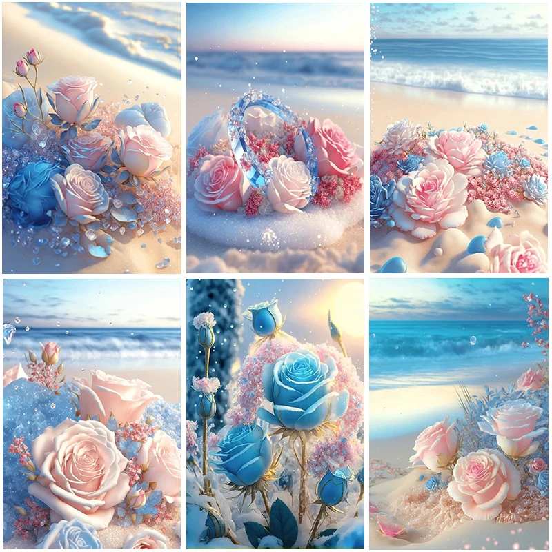 

Алмазная 5D картина «сделай сам», вышивка с мотивом морского берега, цветов, мозаика из страз, полная круглая искусственная картина для домашнего декора, подарок