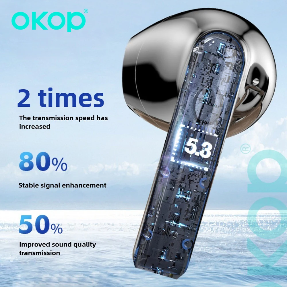 Фото Bluetooth-гарнитура OKOP, гарнитура с музыкальным цифровым дисплеем, гарнитура для вызова Bluetooth 5.3, удобная гарнитура с искусственным интеллектом и шумоподавлением №4