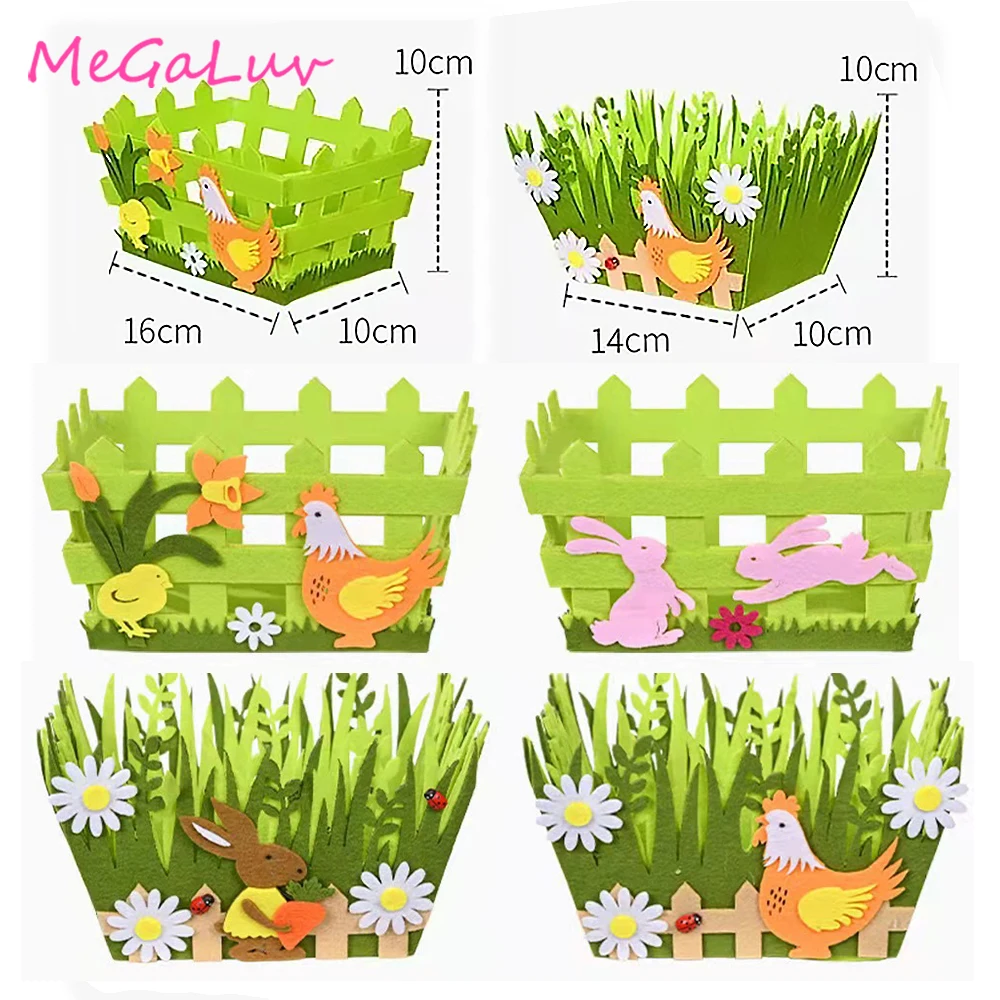 

Easter Green Cartoon Cute Rabbit Chicken Eggs Fabric Props Grass Fence Children's Party Garden Home Gift Decoration Ornaments Su