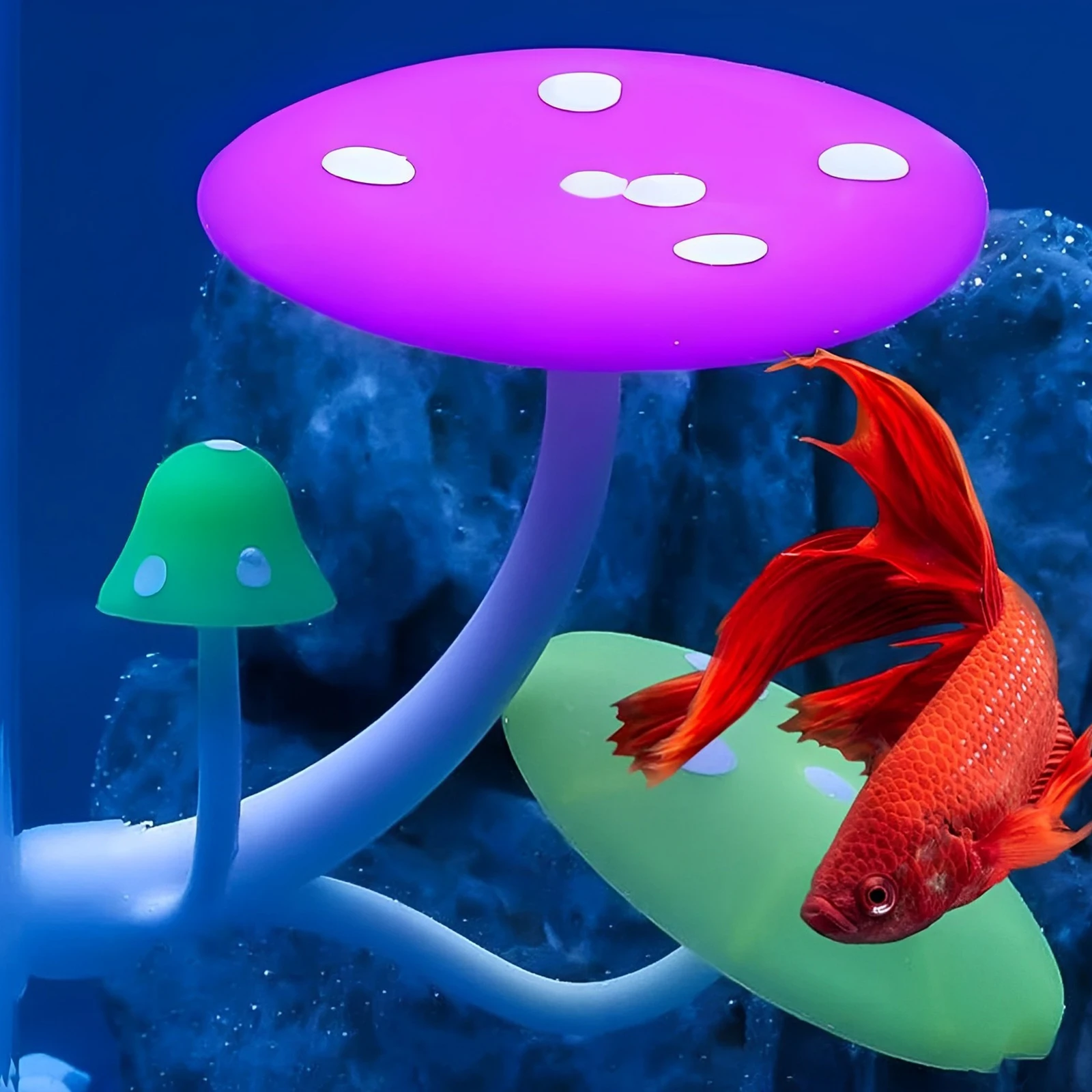 

3 Pcs Mushroom Aquarium Rest Bed Set Soft Silicone Fish Hammock Colorful Tank Decoration Plant Aquatic Fish Breeding Playing Pad