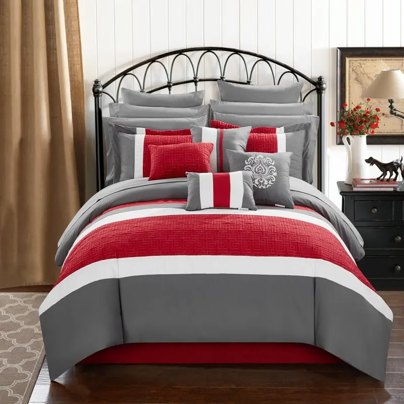 

Keira 16-Piece Color Block Comforter Set, Queen, Red