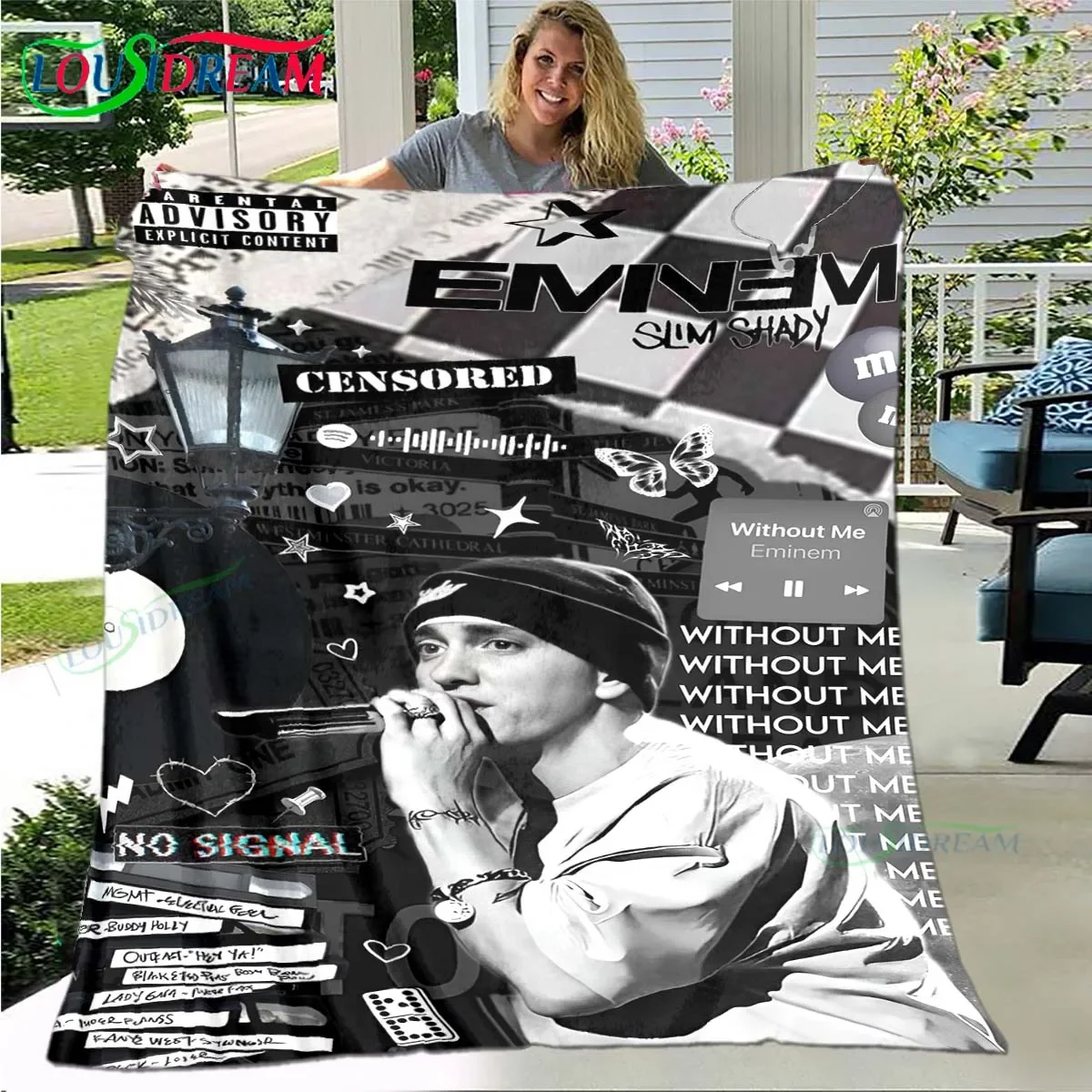 Pop Singer E-Eminem Blanket Flannel Throw for Home Bedroom Bed Sofa Picnic Office Hiking Leisure Nap Birthday Gift