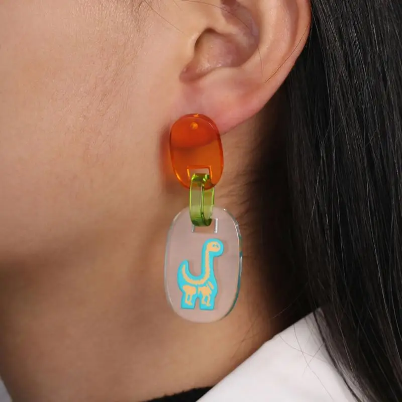 

New Korean Fashion Acrylic Cute Dinosaur Cartoon Style Drop Earrings For Women Birthday Gift Party Jewelry Pendiente De Gota