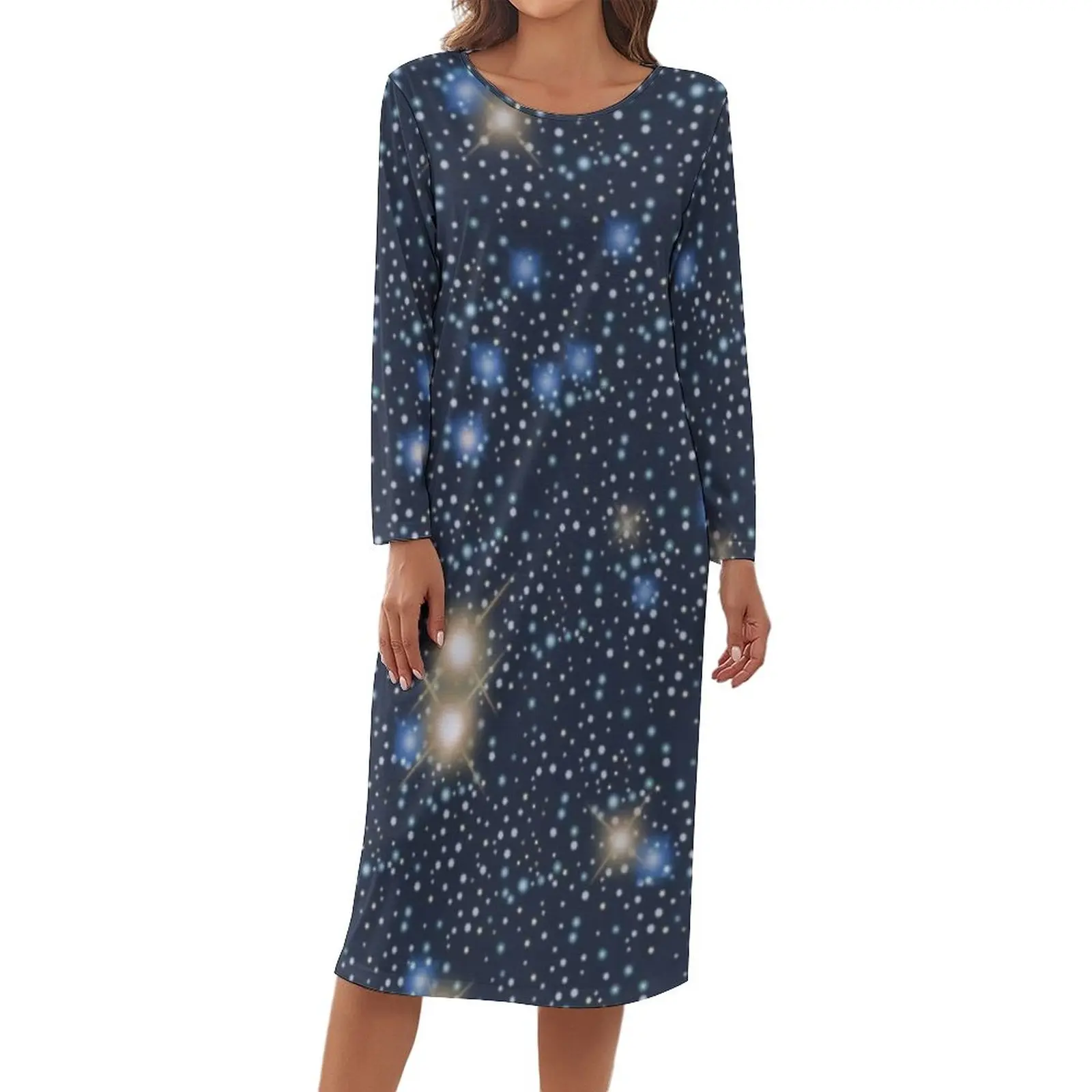 

Star Forming Region Pajamas Long Sleeve NASA Galaxy Print Elegant Dress Woman Sleep Nightwear Cheap O Neck Print Pajama