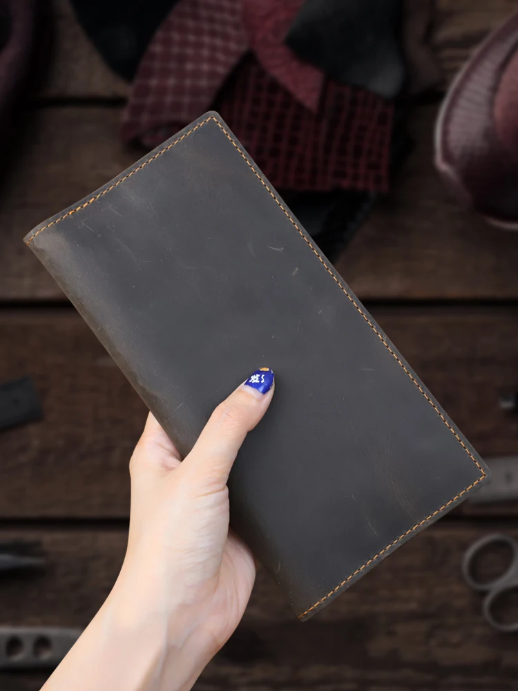 Винтажный кошелек из натуральной кожи Crazy horse Мужской Длинный клатч сумка ручной